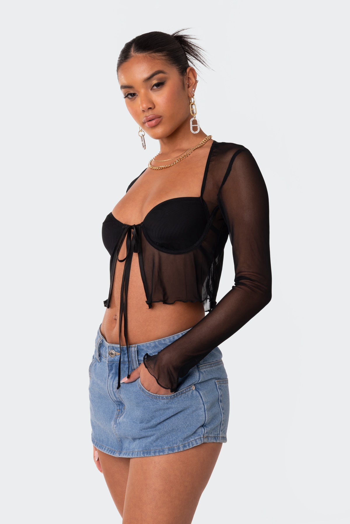 Tie Front Cupped Mesh Top - Image 4