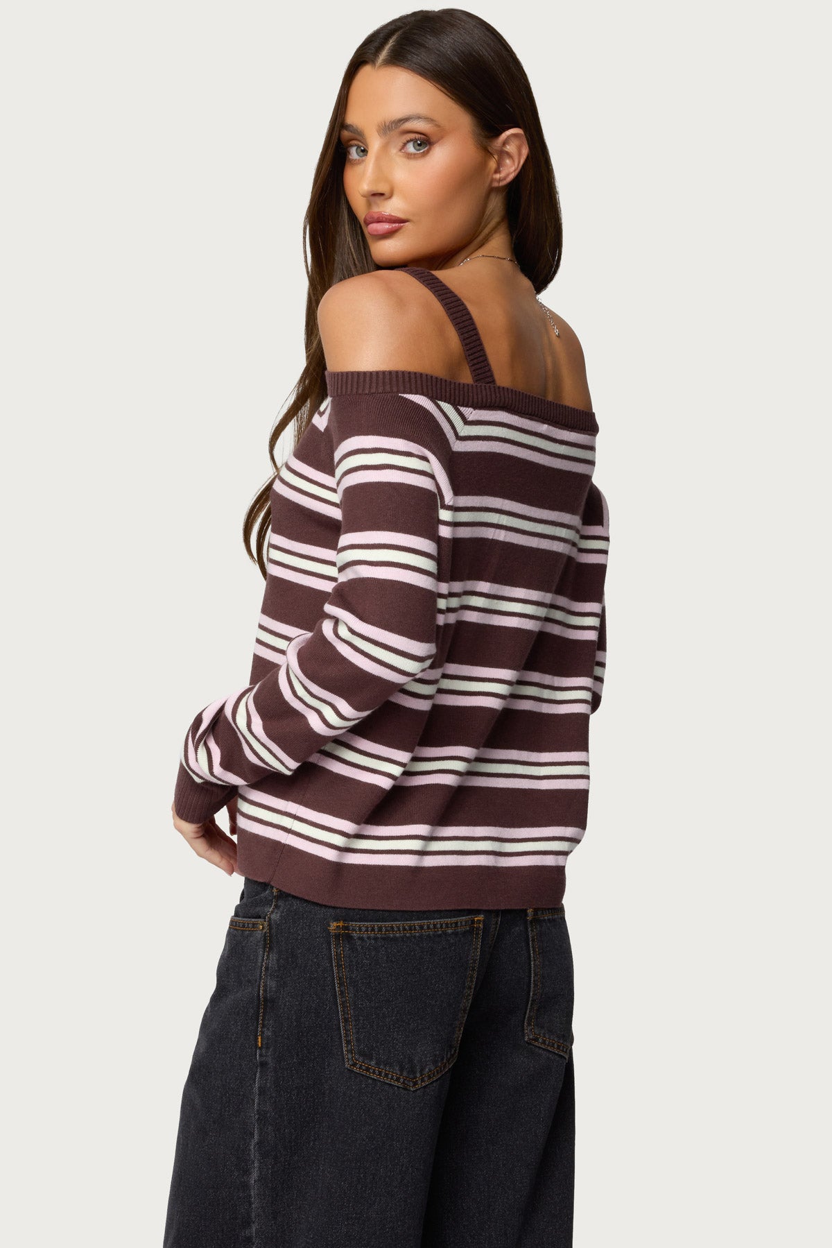 Shyla Off Shoulder Striped Knit Top - Image 4