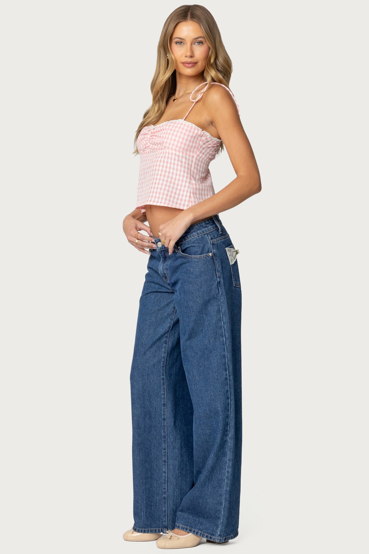 Billie Open Tie Back Gingham Top - Image 5