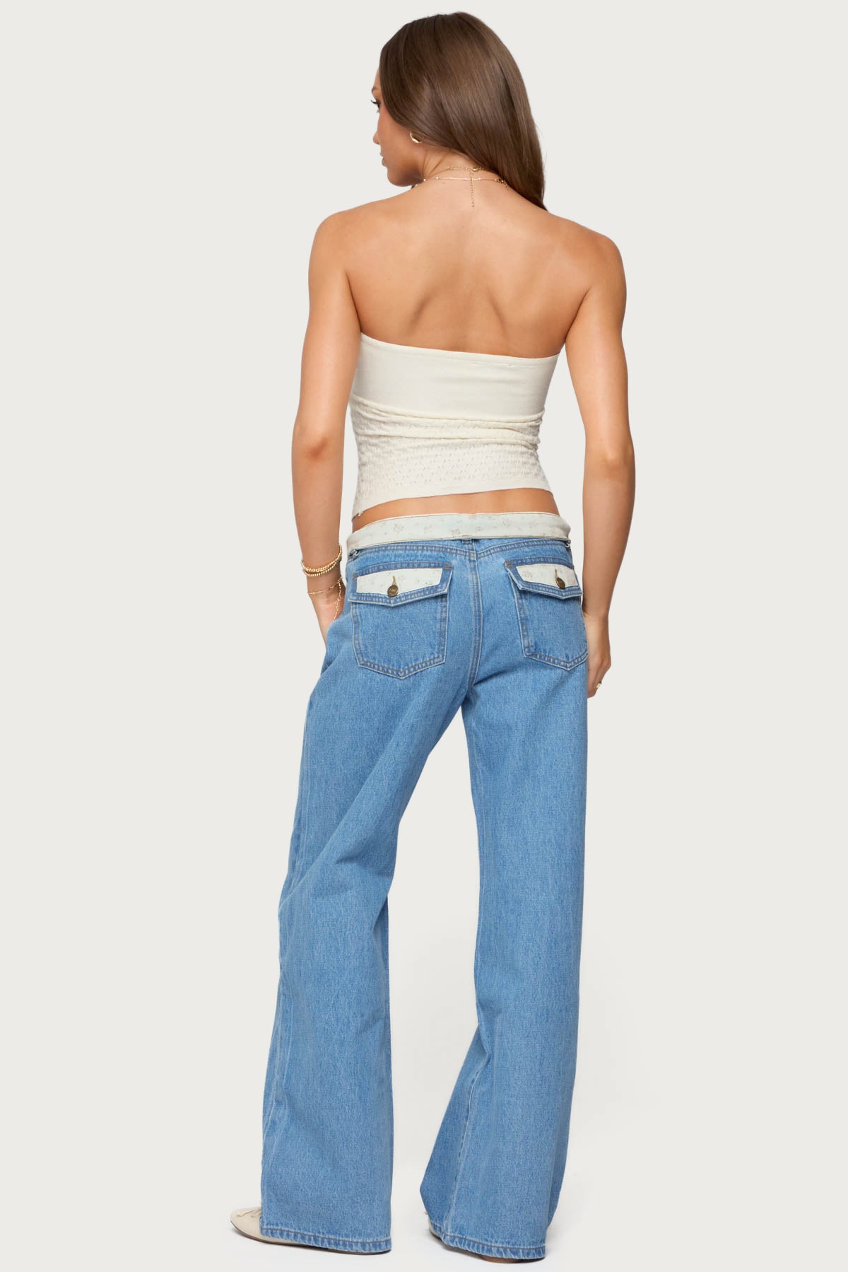 Floral Foldover Low Rise Baggy Jeans - Image 4