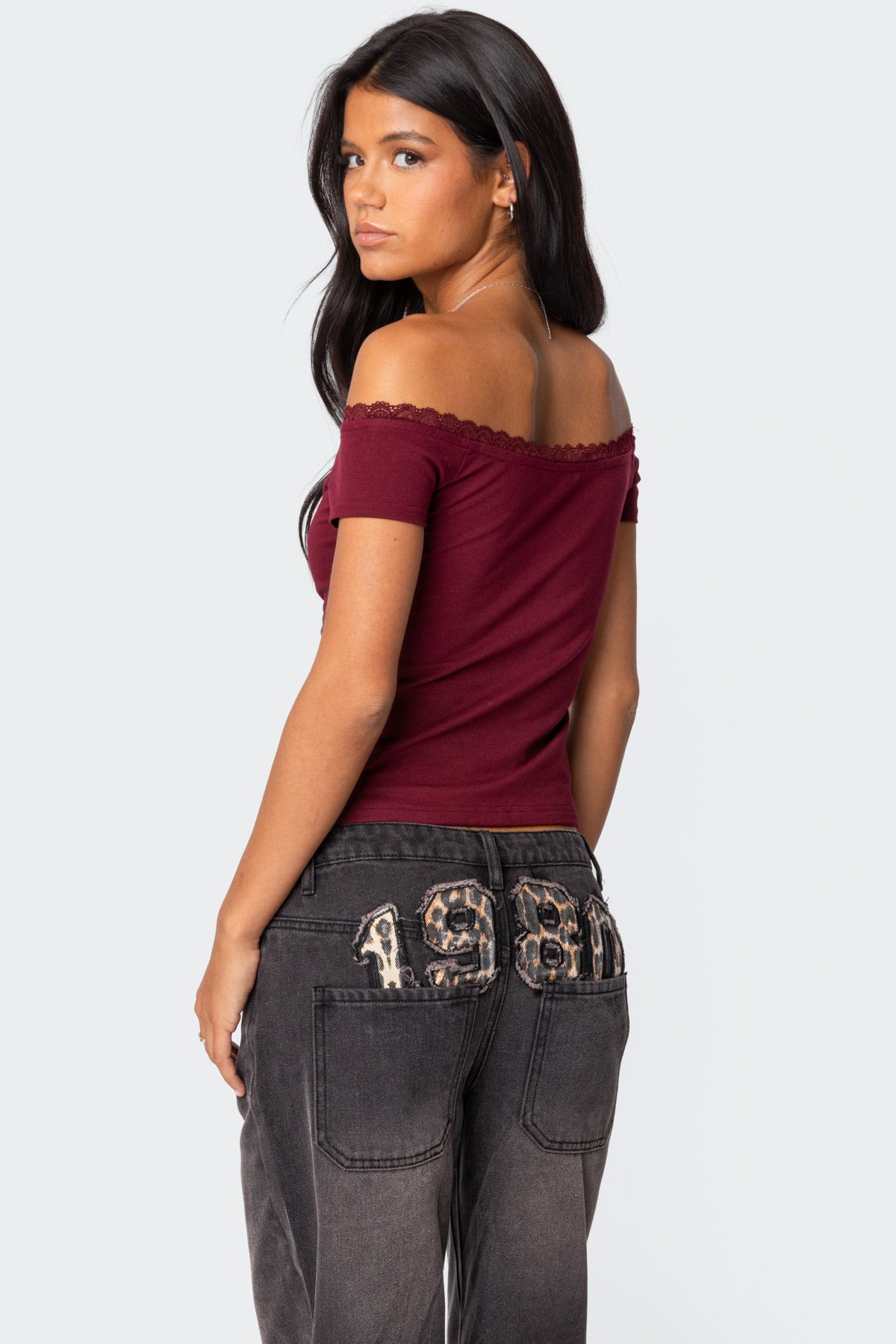 Xoe Off Shoulder Lace Trim Top - Image 5