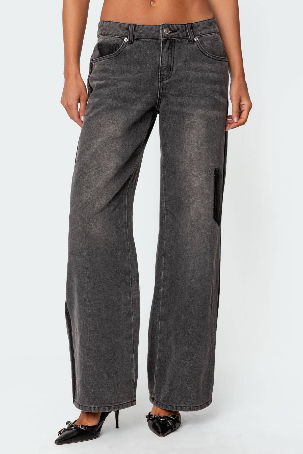Contrast Pocket Washed Low Rise Baggy Jeans - Image 2