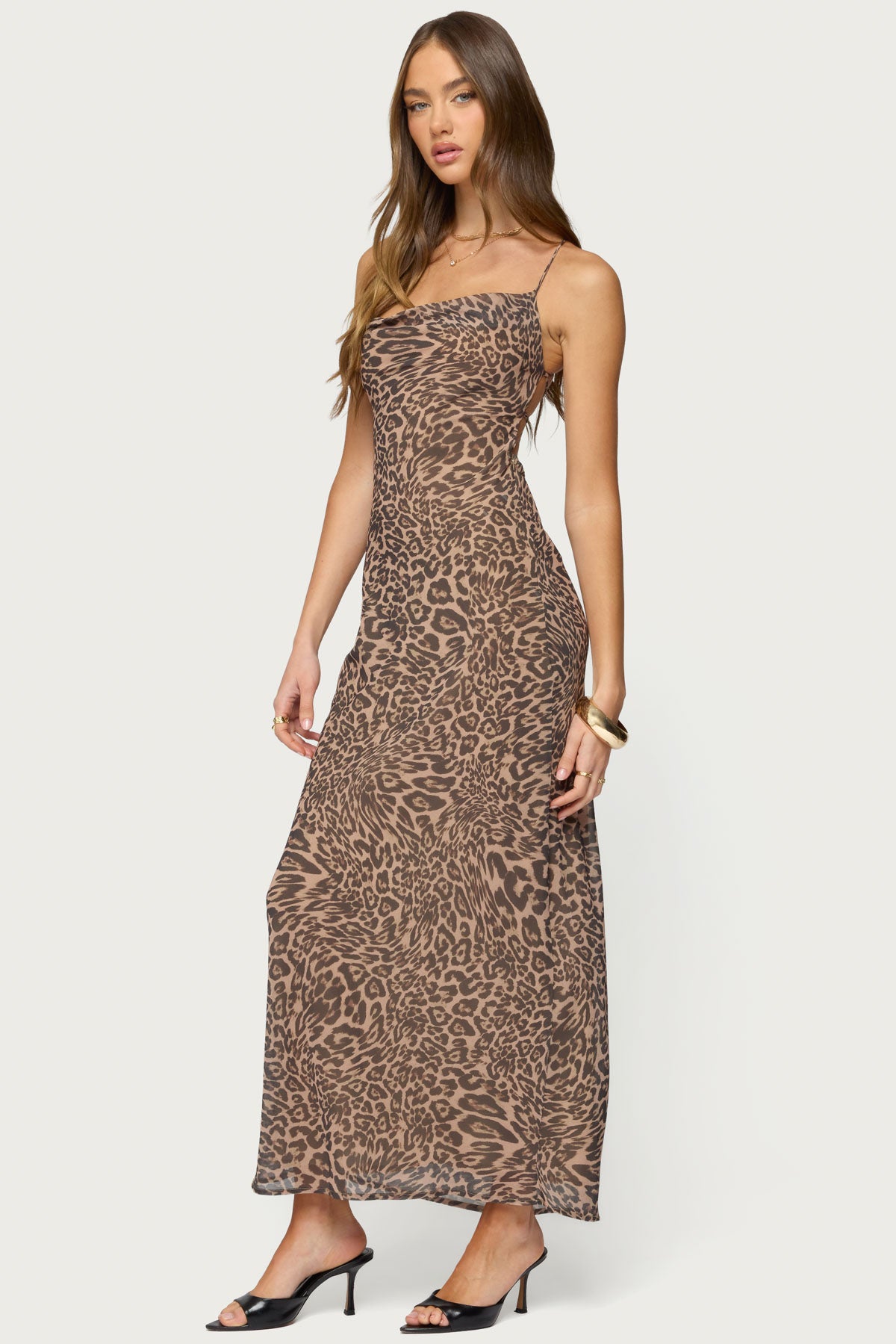 Ayanah Leopard Printed Backless Maxi Dress - Image 3