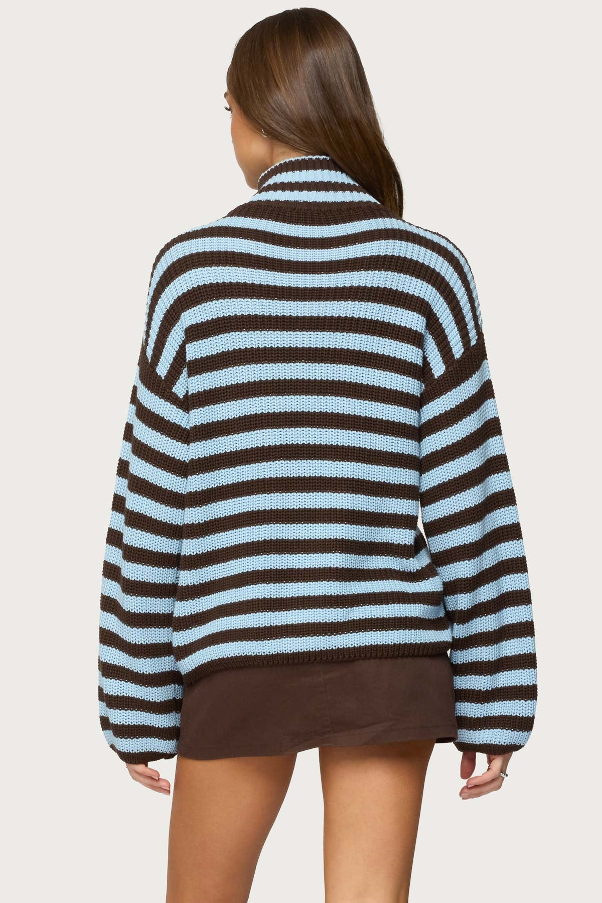 High Neck Striped Zip Up Sweater - Image 4