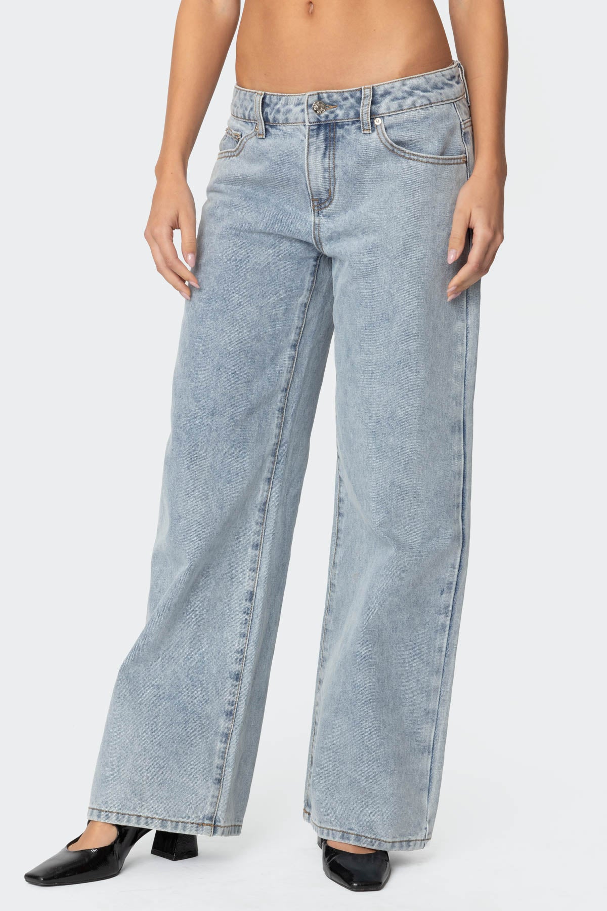 Contrast Heart Washed Low Rise Baggy Jeans - Image 2
