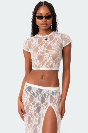 Aura Open Back Sheer Lace Crop Top