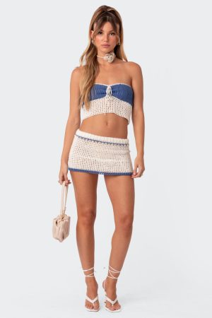 Cabana Contrast Crochet Mini Skirt