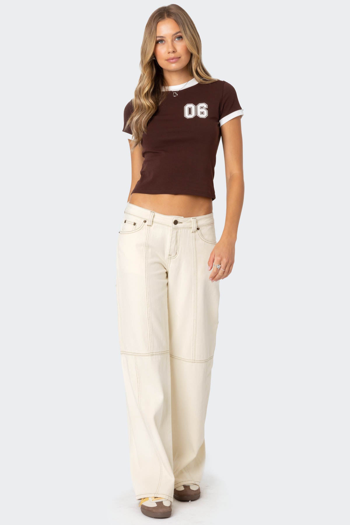 Contrast Stitch Low Rise Baggy Jeans - Image 3