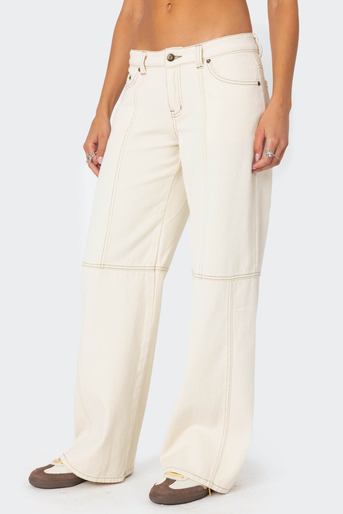Contrast Stitch Low Rise Baggy Jeans - Image 4