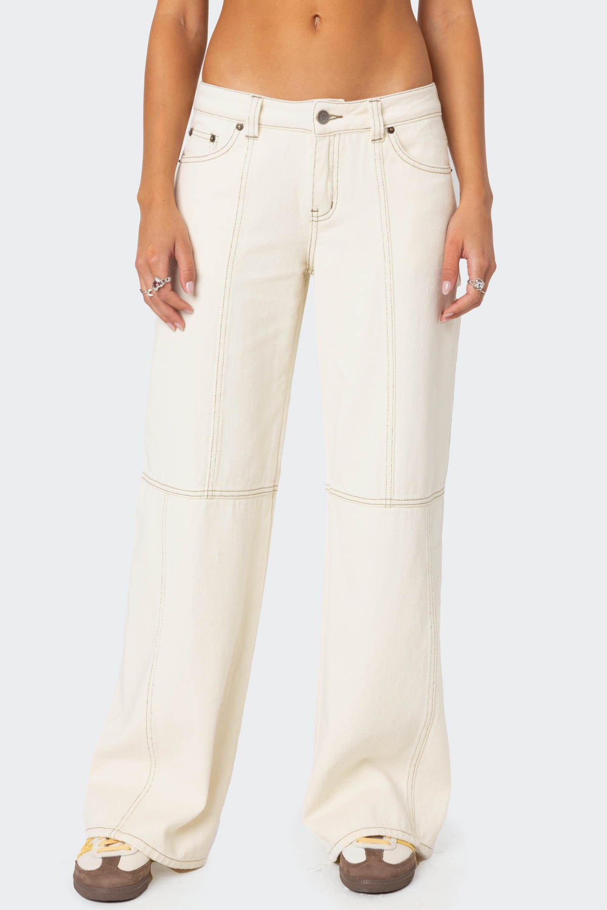 Contrast Stitch Low Rise Baggy Jeans - Image 2